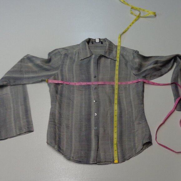 Kenneth Cole New York Size 4 100% Silk Blouse Black/White - Picture 11 of 16